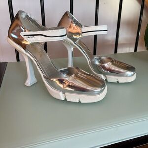 Prada Women's Metallic Silver Heels
